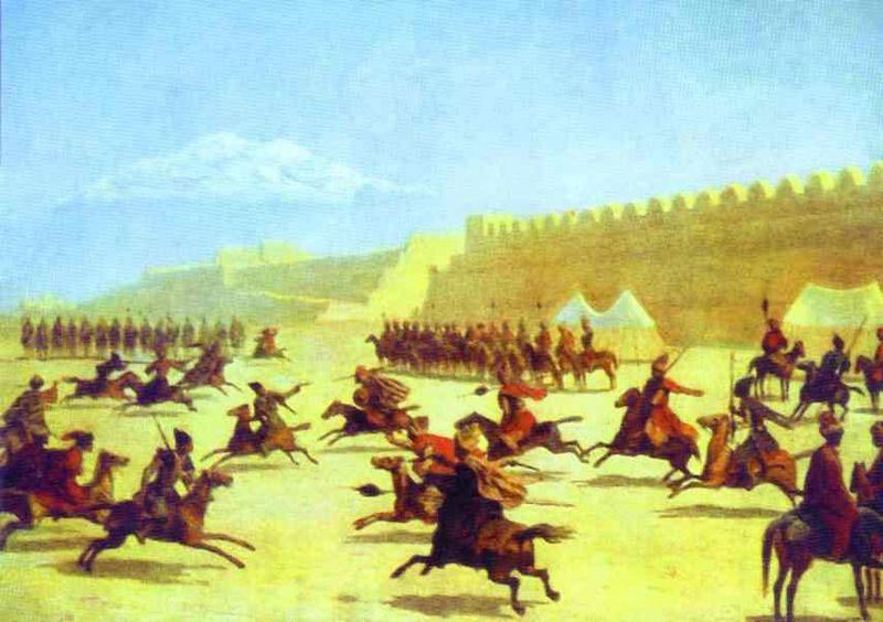 Grigory Gagarin Trick Ridings of Curds and Tatars in front of the Fortress Sardar-Abbat in Armenia oil painting image